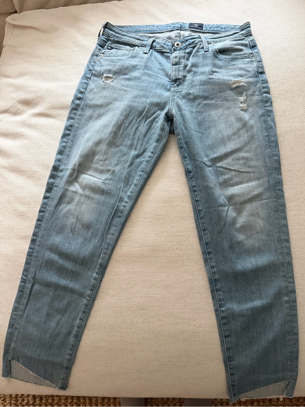 AG The Stevie Mid-Rise Skinny Cropped Jeans Distressed Ankle Length